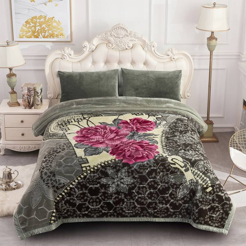 2 Ply A&B Printed Raschel Bed Blanket 85" x 95"-10 Pounds