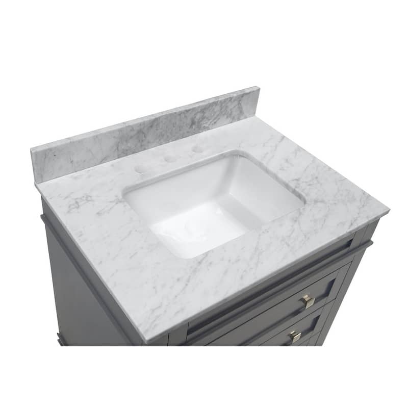 KitchenBathCollection Eleanor 30" Bathroom Vanity with Carrara Marble Top