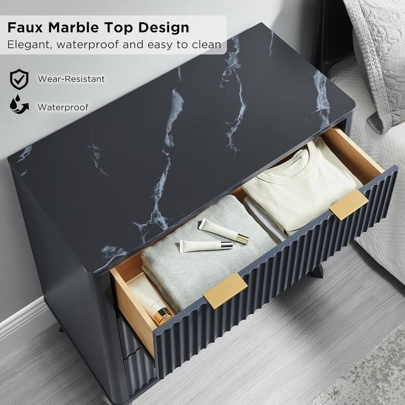 Modern fluted 3 Chest of Drawers, Dresser for Bedroom, Living Room