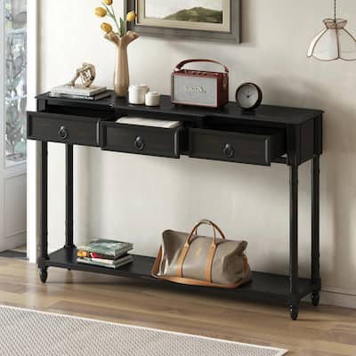 52'' Width Console Table with Drawers and Long Shelf for Entryway