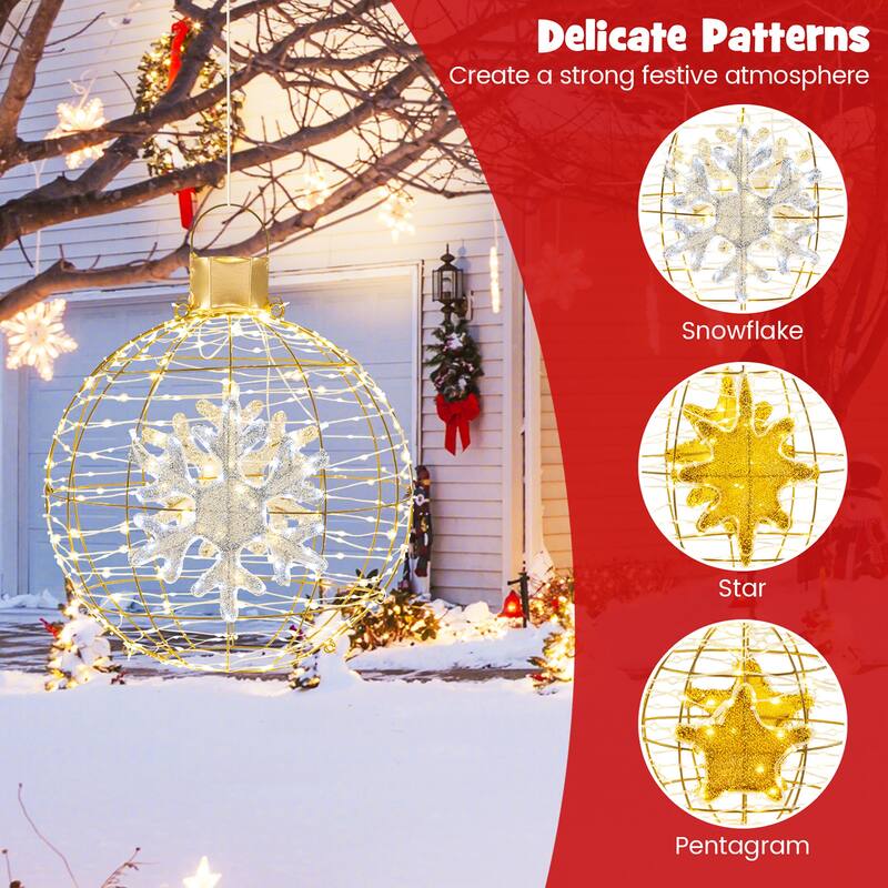Gymax 3 PCS Pre-Lit Lantern Balls w/ 732 Bright LED Lights Zip Ties & - Gold - See Details