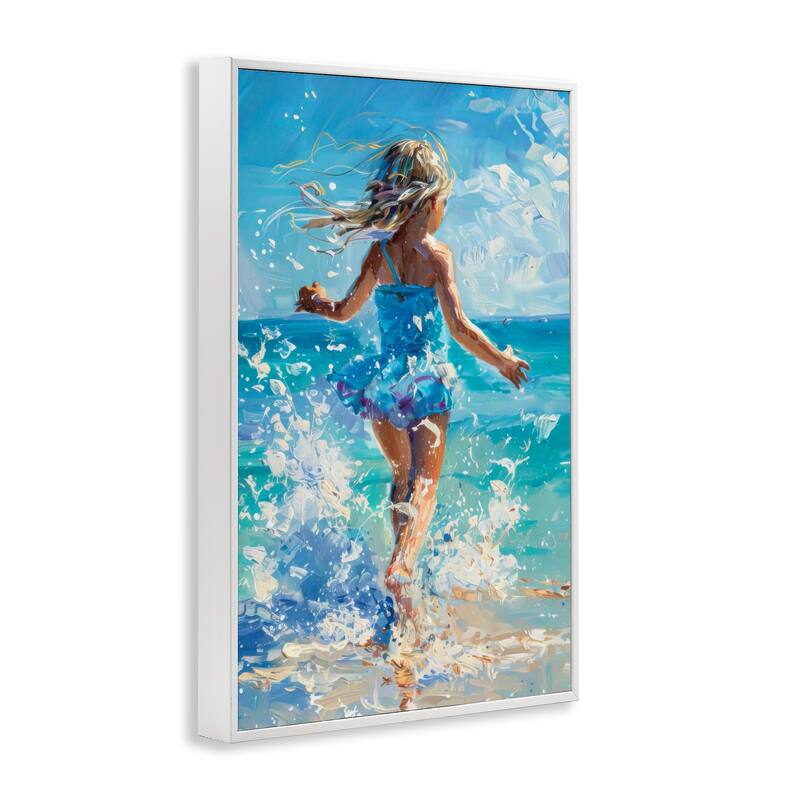 Stupell Girl Splashing on Shore Framed Giclee Art Design By LSR Design Studio