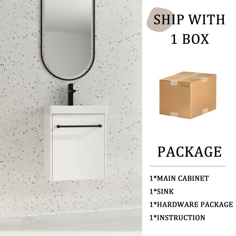Beingnext 18" Small Single Bathroom Vanity with Sink, Floating Bathroom Vanity with Soft Close Door