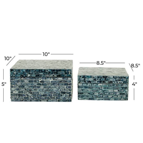 dimension image slide 6 of 10, Mother of Pearl Handmade Geometric Box with Hinged Lid (Set of 2)