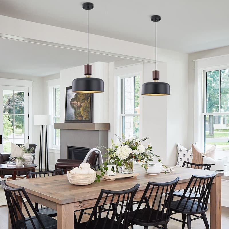 Industrial pendant light with brass accent adjustable kitchen lighting fixture