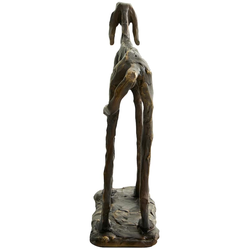 Bronze Polystone Distressed Slim Frame Dog Decorative Sculpture with Gold Accents