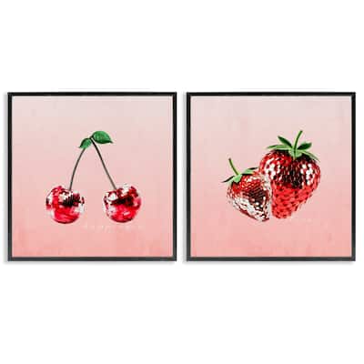 Stupell Happiness & Love Disco Fruits Framed Giclee Art Design By Kim Allen (Set of 2)