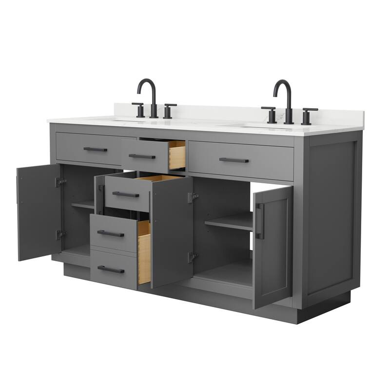 Beckett TK 66-inch Double Vanity, 3 Hole Quartz Top