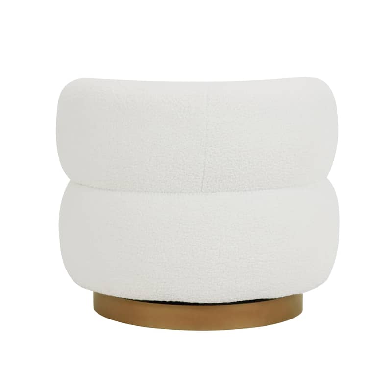 Novy Accent Chair with Swivel Function, White Sherpa, Gold, 35 Inch