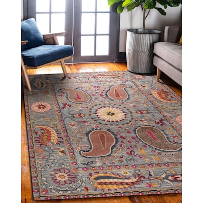 Hand-tufted Wool Blue Transitional Floral Paisley Aea Rug