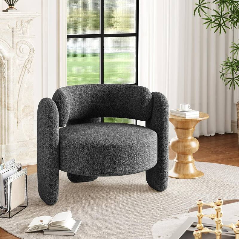 Modern Sherpa Upholstered Boucle Accent Barrel Sofa Chair for Living Room, Bedroom - Grey