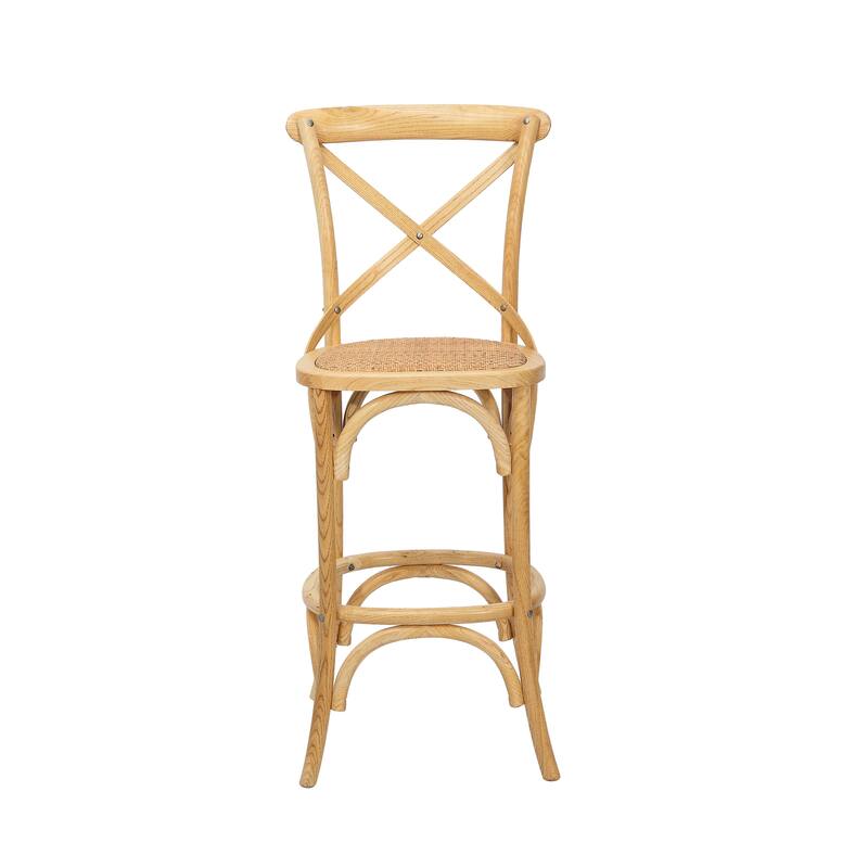 Porthos Home Ziva Bar Stools Set of 2, Elm Wood with Woven Rattan