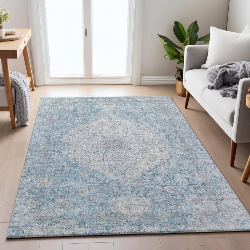 Machine Washable Indoor/Outdoor Traditional Global Chantille Rug