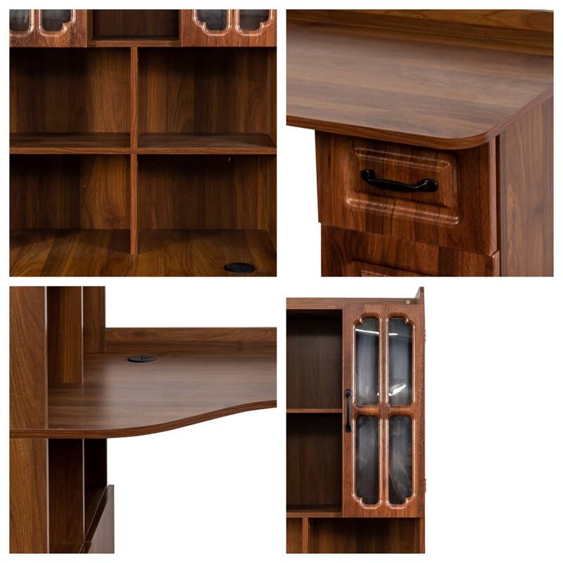 2-in-1 L Shaped Computer Desk with Drawers, Bookshelf and Hutch