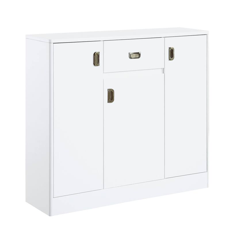 White High Gloss 3-Door Server with Drawer - White