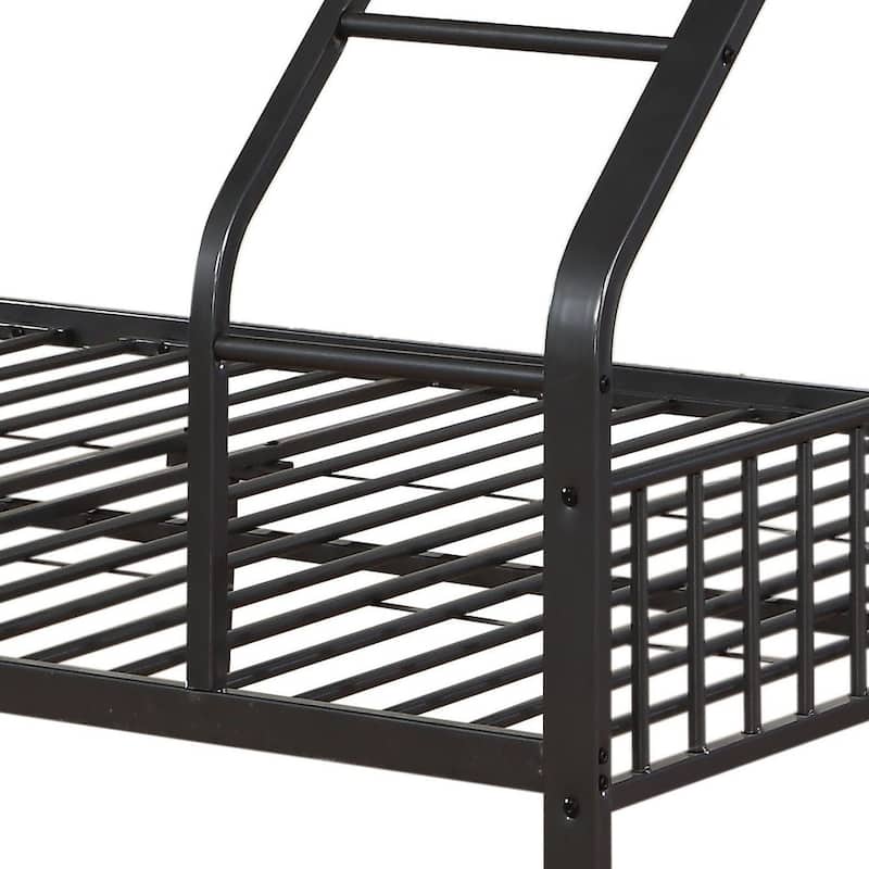 Twin XL over Queen Metal Bunk Bed with Built-in Ladder and 22-Slat Support System