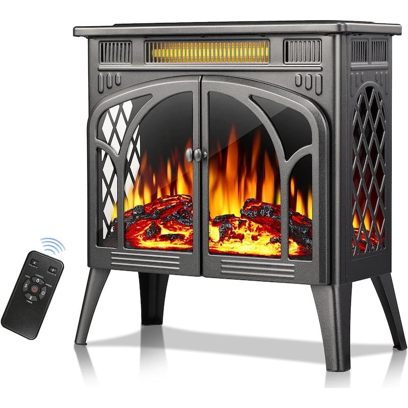Freestanding Fireplace Heater with Realistic Flame,Portable Remote Control - 4.2"D x 9.24"W x 9.55"H