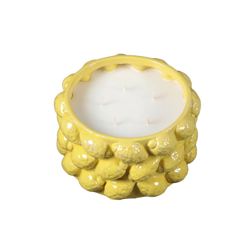 8in Ceramic Lemon Candle - 49oz Triple-Wick Candle with Lemon