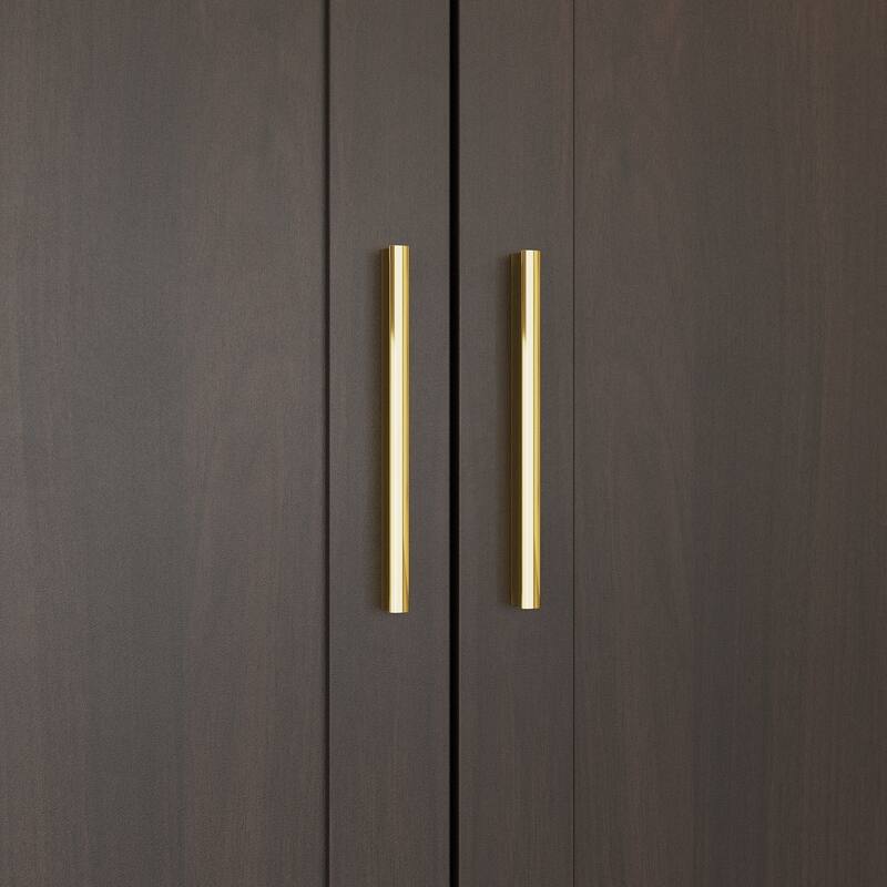 White Wardrobe Closet with Gold Handles - Modern Storage Cabinet with Drawers