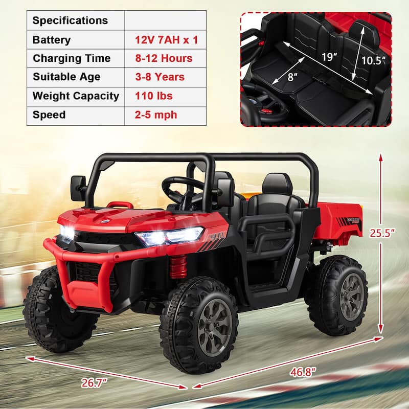 Gymax 12V 2 Seater Ride On UTV Dump Truck Remote w/ Electric Dump Bed