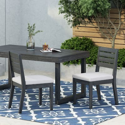 Roomfitters Outdoor Acacia Wood Armless Dining Chairs with Cushions, Set of 2, Grey