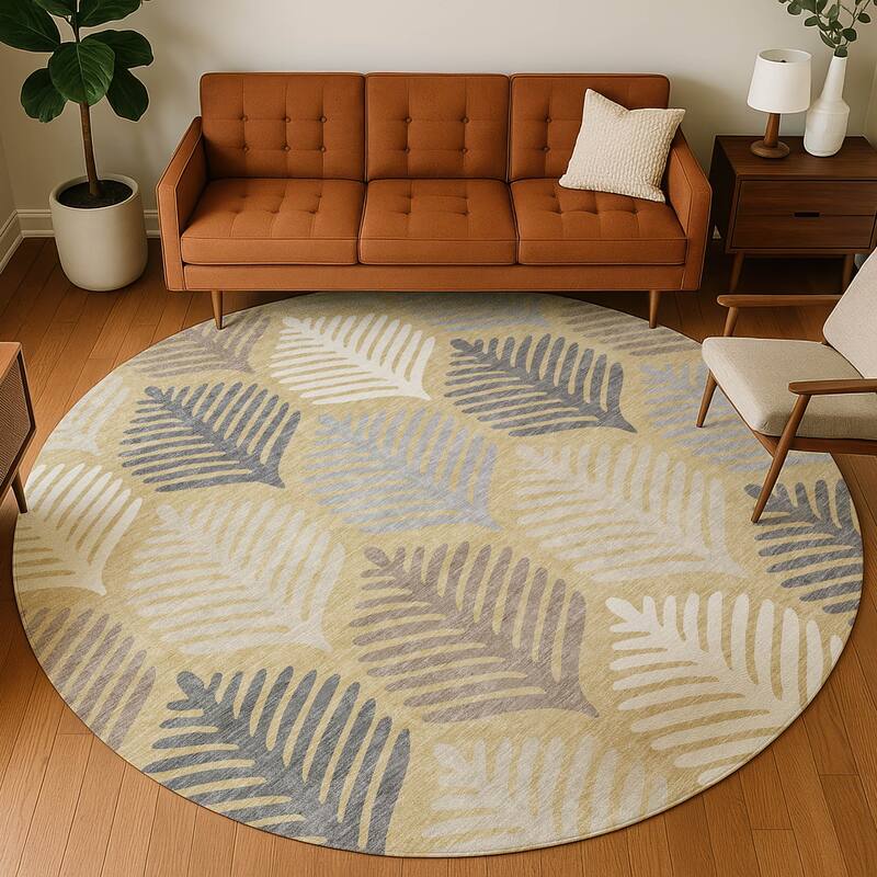Machine Washable Indoor/ Outdoor Modern Fern Chantille Rug