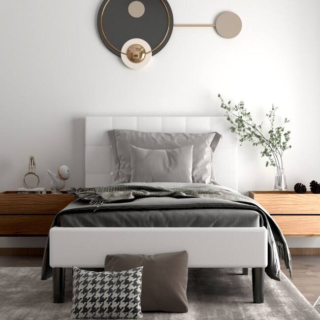 Platform Bed with Button Tufted Headboard
