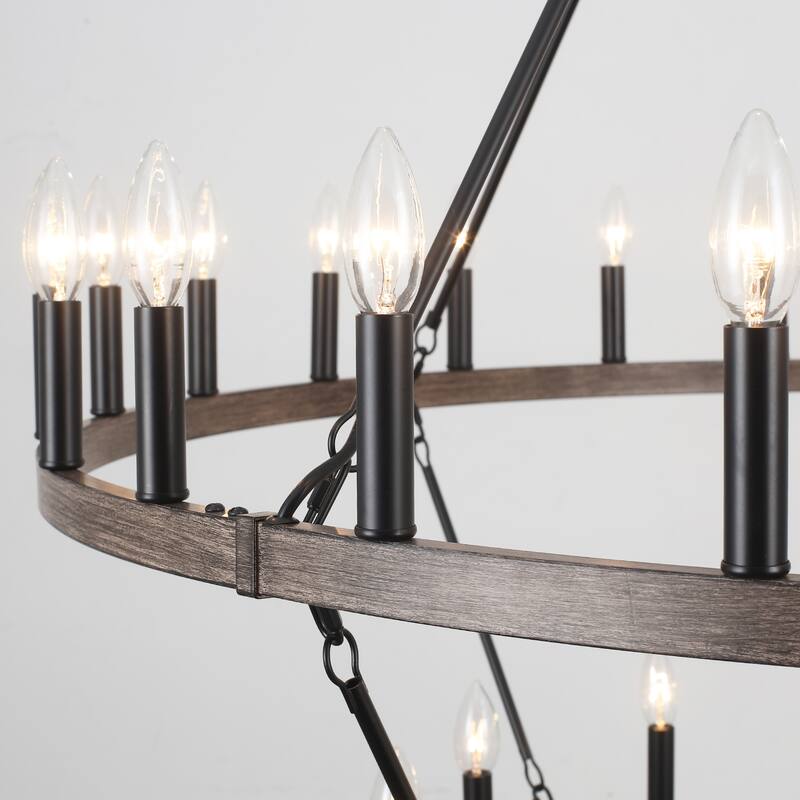 Rustic Wagon Wheel Chandelier 2 Tier 36-Light Extra Large Farmhouse Light Fixture