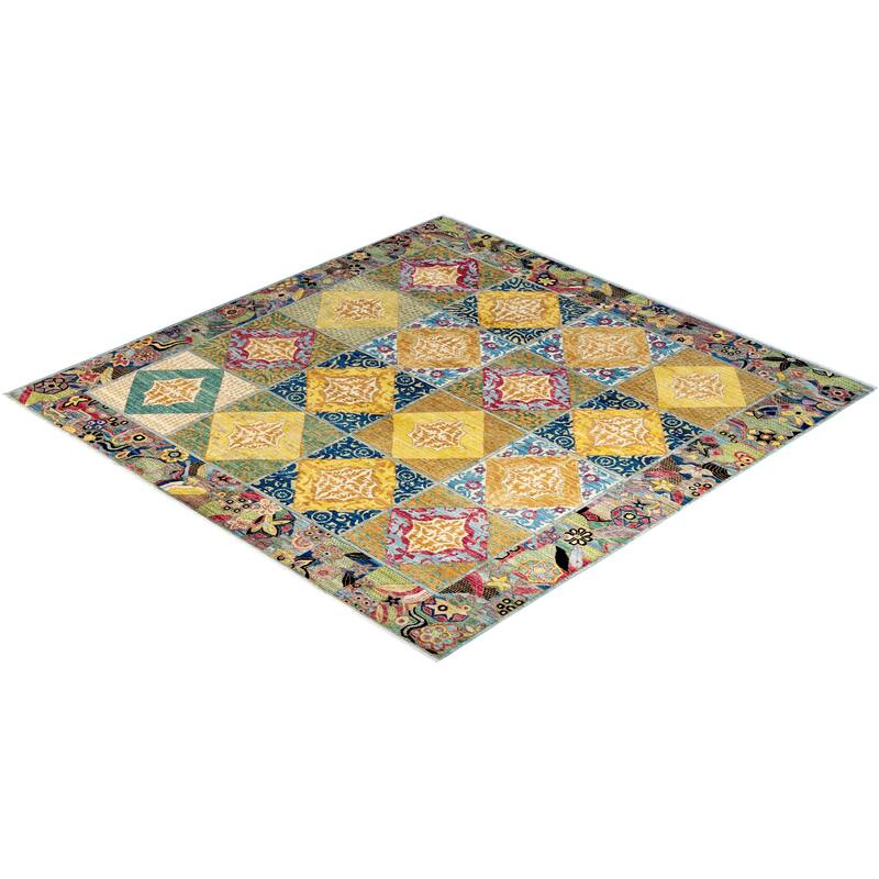 Eclectic One-of-a-Kind Hand-Knotted Area Rug - Multicolor, 8' 1" x 8' 2" - 8' 1" x 8' 2"