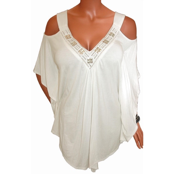 Funfash Plus Size Women Open Shoulder Off White Blouse Top Made USA