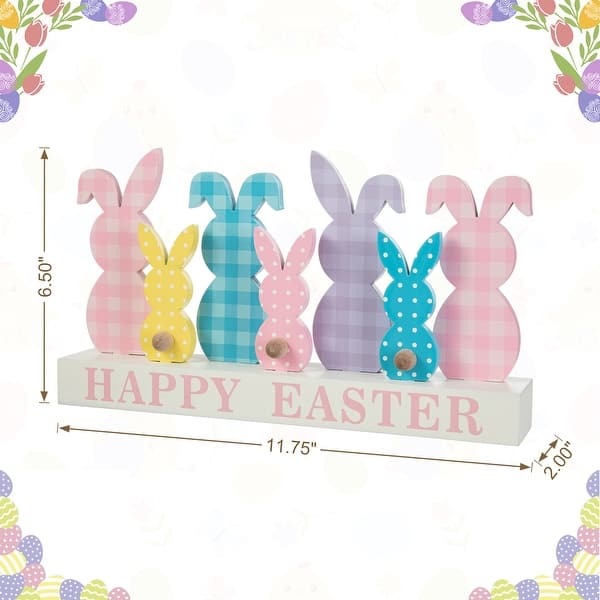 dimension image slide 1 of 2, Glitzhome Easter Wooden/Metal Tulips/Bunny Family Spring Theme Table Decor