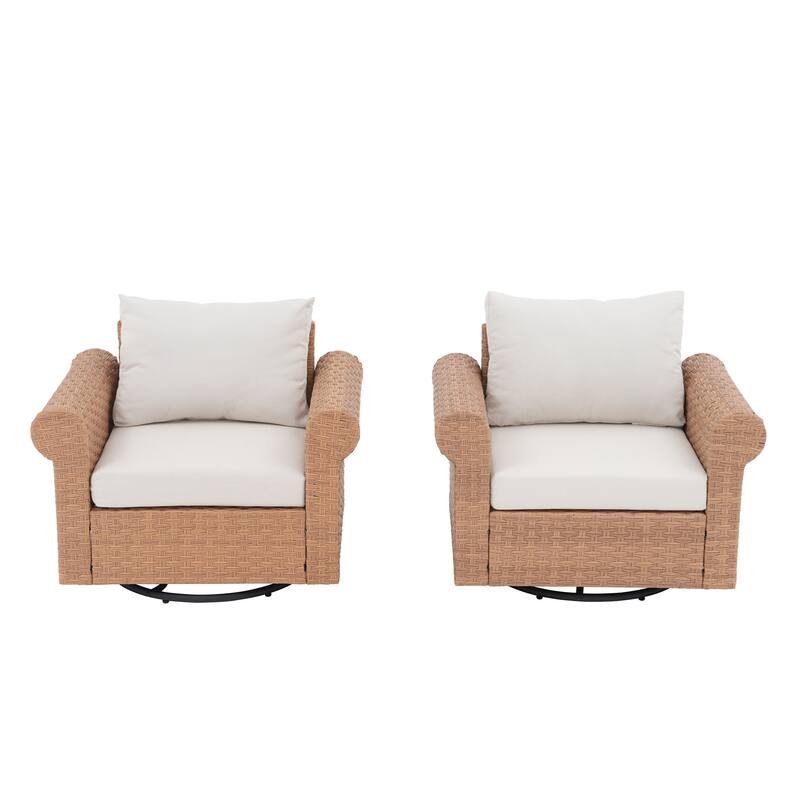 2-Piece PE Rattan Swivel Patio Armchair Set with Cushions