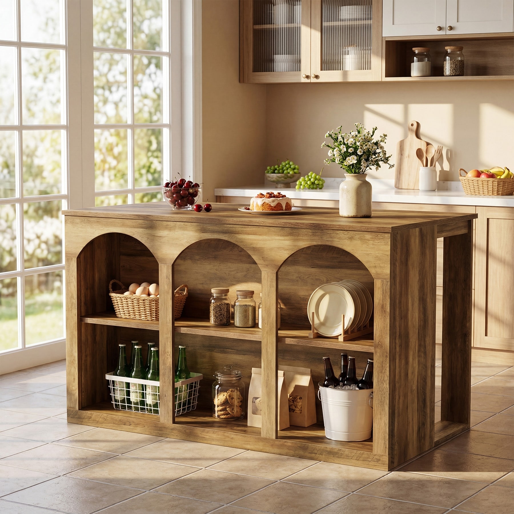 55" Counter Height Kitchen Island with Storage