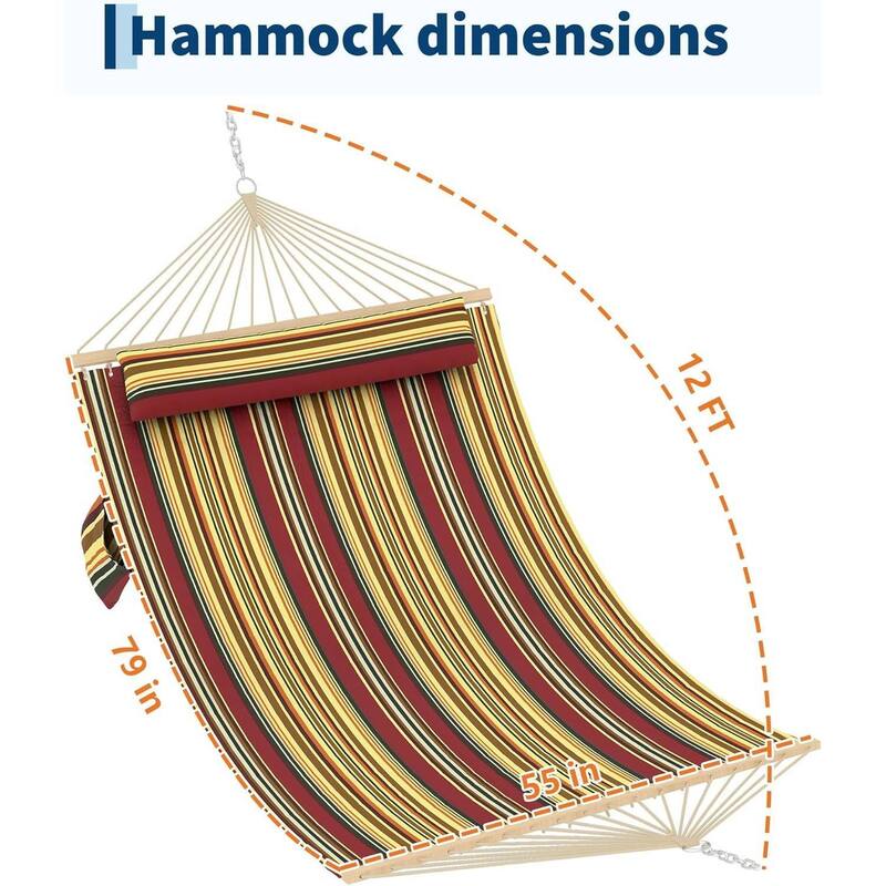 Double Quilted Fabric Hammock, 450 LBS Capacity for Outdoor Patio Backyard Poolside