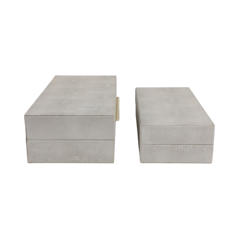 Decorative Rectangle Storage Boxes with Lid (Set of 2) - Gray, 12" - 14" - 14.0"