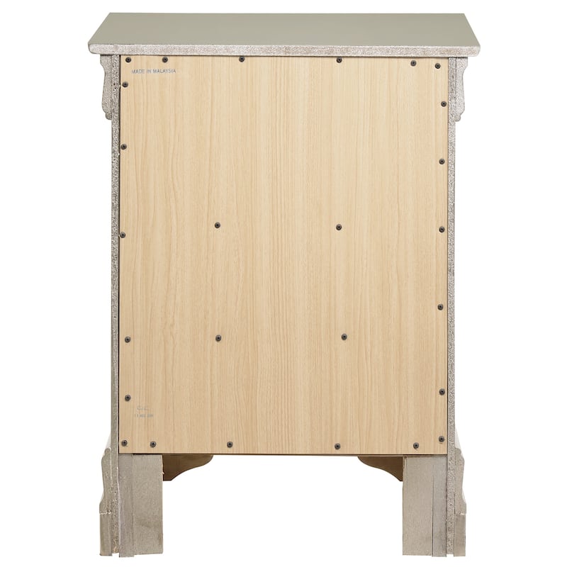 Silver Champagne Nightstand 29x21x16 with Three Drawers, Compact Bedside Table for Storage and Elegant Bedroom Accent