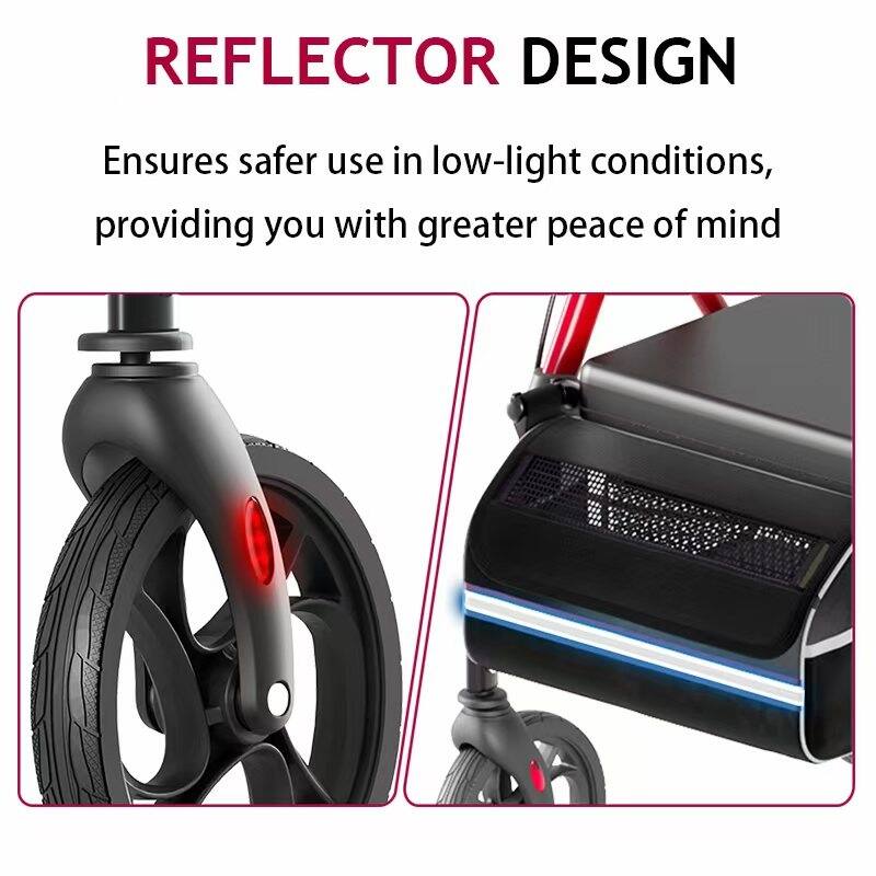 Matinal Foldable Rollator Walkers with Seat for Seniors, 350 lb Capacity, 8'' Big Wheels, 6-Position Height - Red