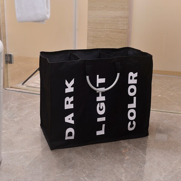 Portable Three Lattice Large Capacity Laundry Basket Black 