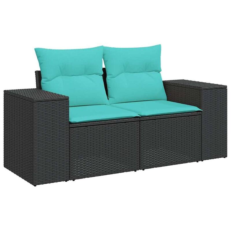 vidaXL 7 Piece Patio Sofa Set with Cushions Black Poly Rattan - 21.7 x 24.4 x 27.2