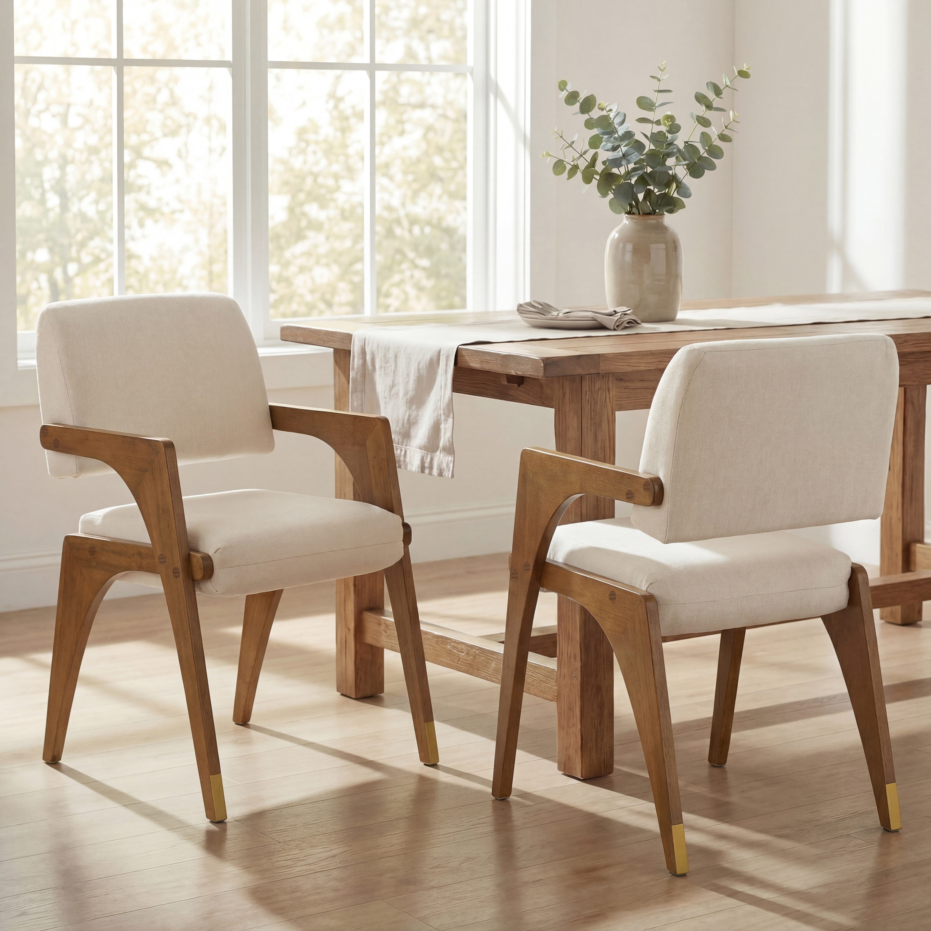 Christopher Knight Home - Mid-Century Modern Upholstered Armchair Chair with Rubber Wood Frame and Gold Metal Accents