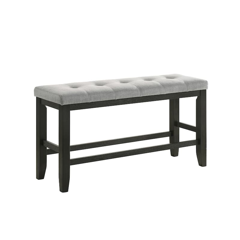 1Pc Modern Counter Height Bench Tufted Upholstery Tapered Wood Legs Bedroom Living Room Furniture Wheat Charcoal Linen Finish