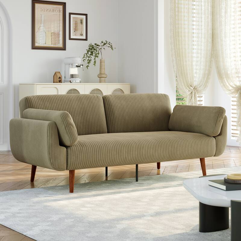 Convertible Corduroy Sleeper Sofa Futon Bed Recliner Lounge - Khaki