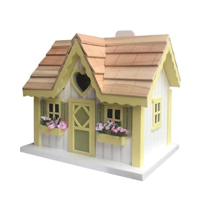 Home Bazaar 7.5" x 6.25" x 8.75" Sweetheart Cottage Birdhouse- yellow & white - 8.75"x7.5"x6.25"