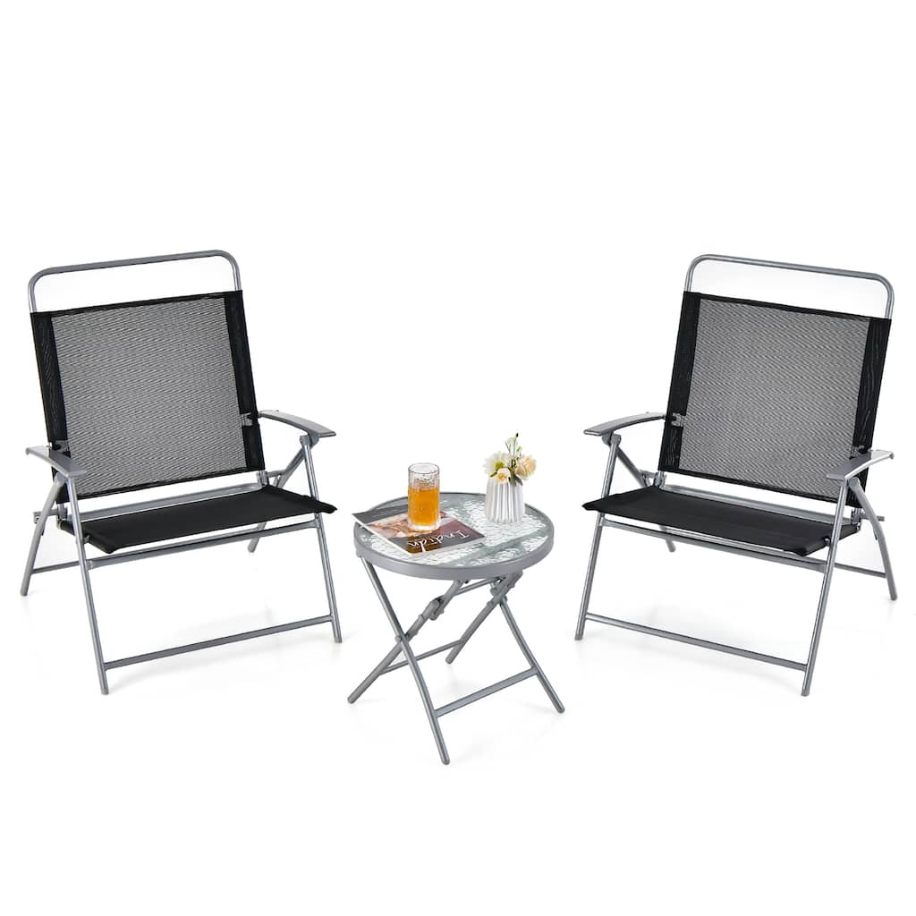 Gymax 3 Piece Patio Folding Chair Set w/ Coffee Table & Extra-Large