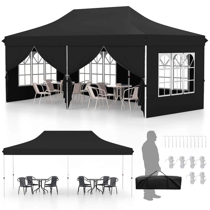 10 x 20FT Pop-up Canopy Instant Canopy Tent w/ Detachable Sidewalls - Black
