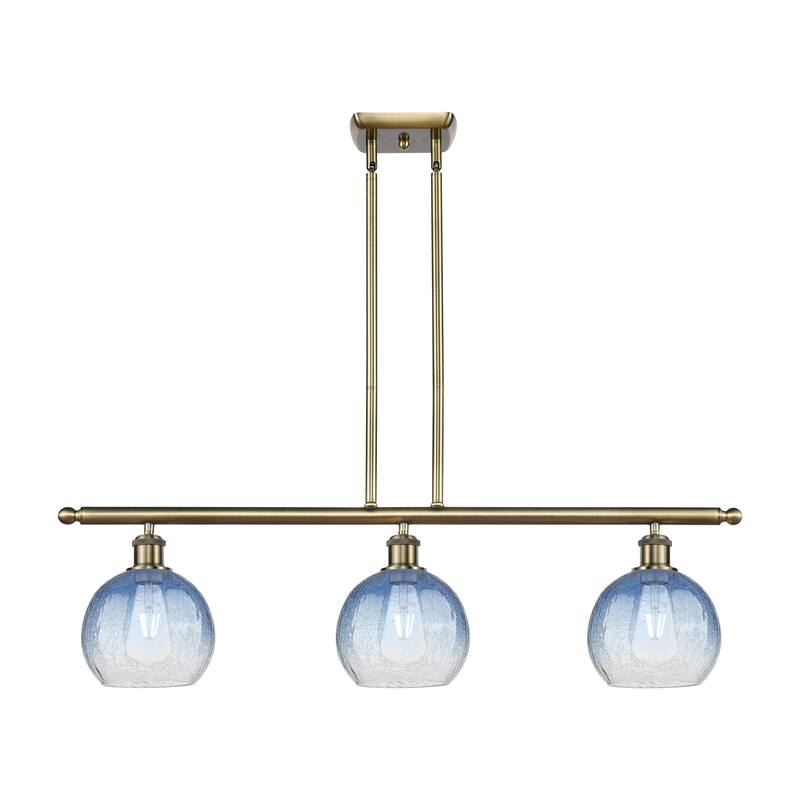 Innovations Lighting Endless Possibilities Ballston - Brookhaven Globe - 3 Light 36" Stem Hung Island Light - Antique Brass/Sapphire Blue