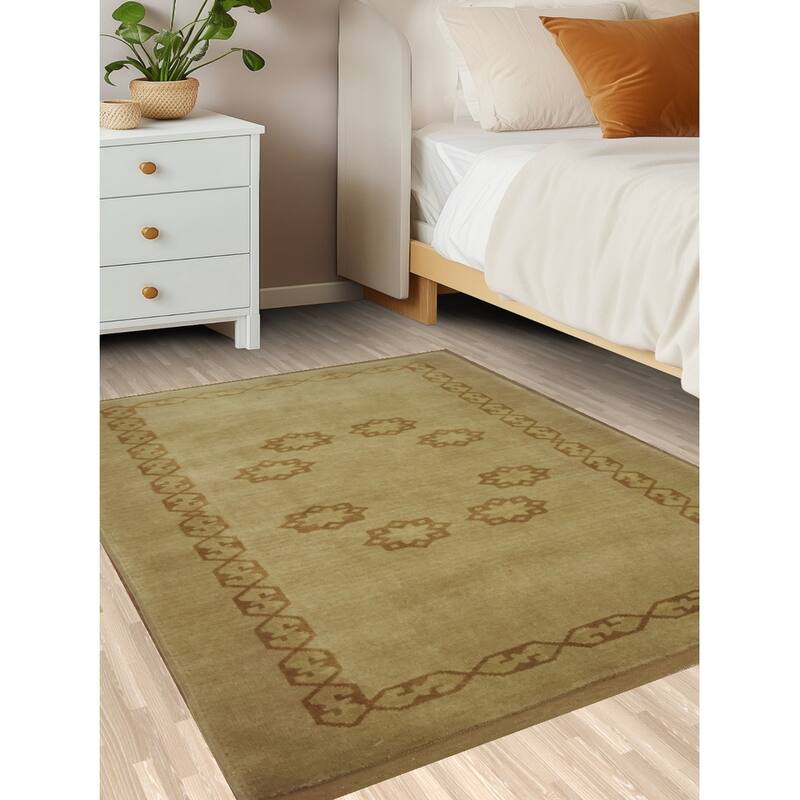Hand Knotted Oriental 100% Wool Carpet Tribal Geometric Yellow & Gold Gabbeh Area Rug - 4' 8'' X 3' 6''