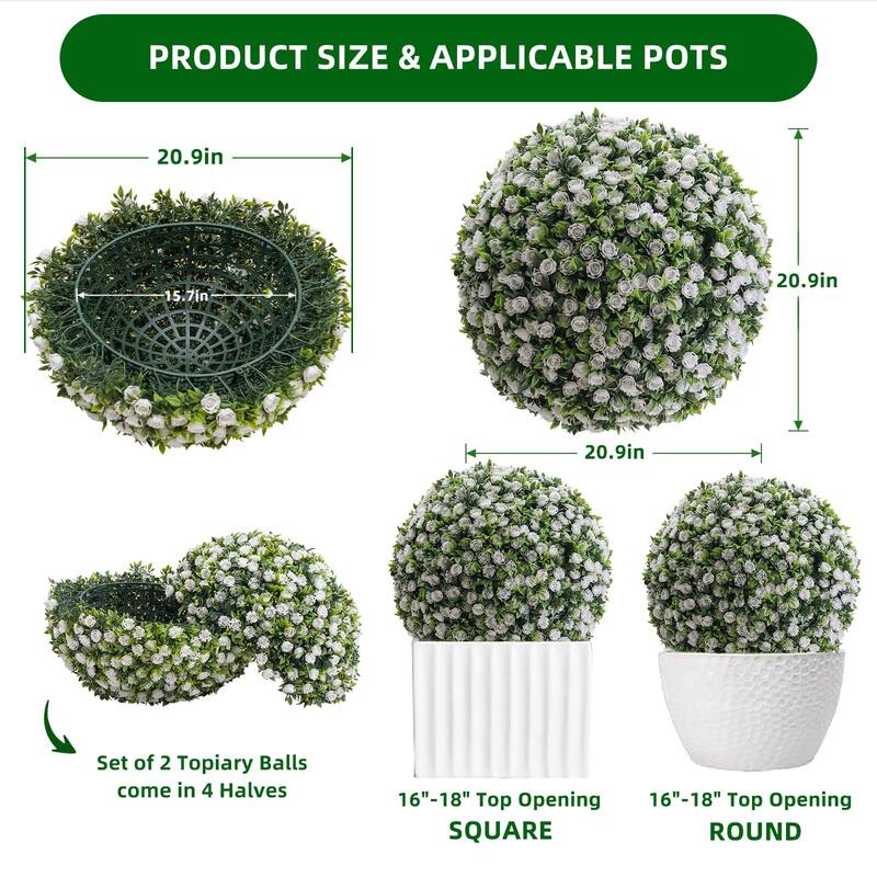 Flower Topiary Ball Decorative Balls 2PCS, Artificial Topiary Balls, for Outdoor Patio Garden and Indoor