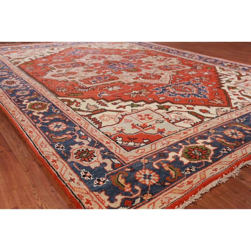 Hand Knotted Oriental 100% Wool Carpet Traditional Medallion Oranges & Rust Heriz (serapi) Area Rug - 11' 10'' X 9' 0''