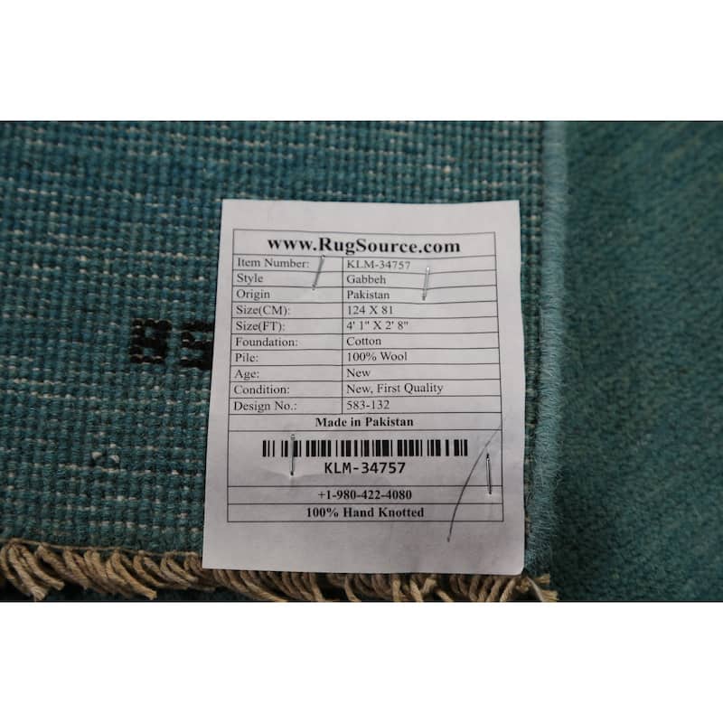 Teal Blue Gabbeh Oriental Rug Handmade Wool Carpet - 2'8" x 4'1"